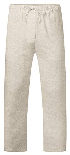 COOFANDY Pantalon Lin Homme Pantalon Stretch Regular Décontractés de Plage Léger Été Casual Yoga Pants avec Cordon Elastique Grande Taille Kaki A M