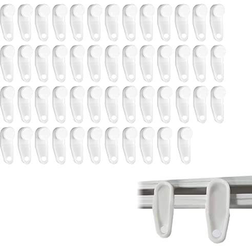 BEROZA Paquete de 50 Ganchos Deslizantes Para Cortina con Cerradura, Ganchos para Riel de Cortina de PláStico Blanco, para Cortina de Ducha, Ventana, Puerta, Etc.