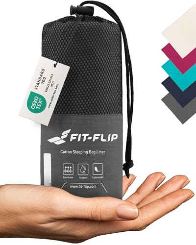 Fit-Flip Drap de Sac de Couchage Coton - a Viande de 325 g avec Compartiment Oreiller ajouté - 100% Coton - 1 Personne - Drap de Voyage Leger (Couleur: Gris Anthracite)