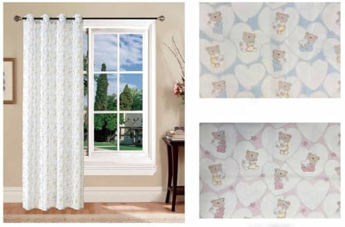 GBiancheria Tendaggio Tenda Cameretta Stampata CUORI ORSETTI mis 140x290cm (Azzurro, 2)