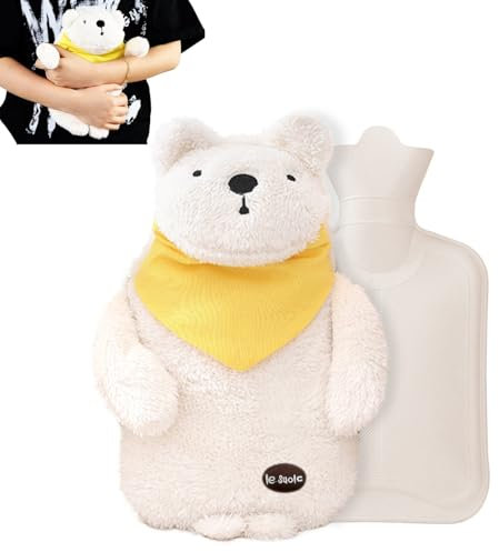 MHwan Wärmflasche, Plüsch Flauschige Wärmflasche kinder erwachsener, 1L süße und kuschelig Bär wärmflasche tier, sicher, explosionsgeschützt und auslaufsicher, zur Reinigung abnehmbar