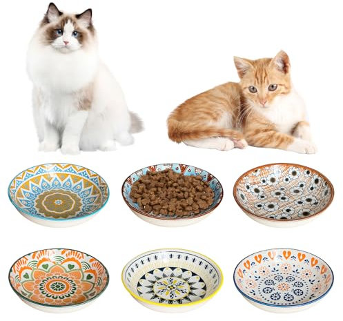Katzennapf 6er Set,Flache Futternapf Katze,Futternapf Katze Keramik, Katzennapf Flach, 5,5 Zoll Katzennäpfe, Fressnapf Katze geeignet für Wasser, Trockenfutter und Nassfutter