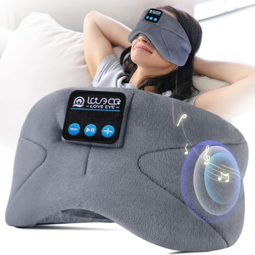 LOVE EYE Masque de sommeil, pour dormir sur le côté, Masque de sommeil avec casque Bluetooth, Masque de sommeil 100% anti-lumière pour voyage, sieste, yoga, méditation pour femmes et hommes (Gris)