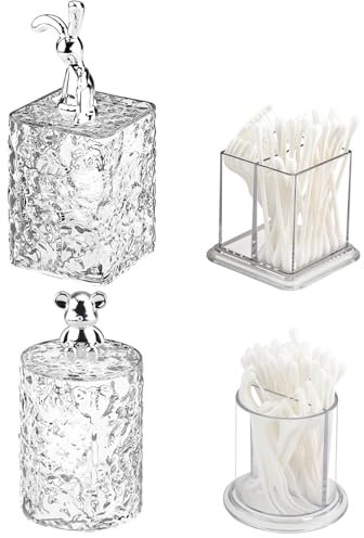 Zosenyer 2 Pcs Boite Coton Tige, Acrylique Transparent Distributeur Coton Tige, Boite Rangement Salle de Bain la Chambre à Coucher, pour Ranger Cotons-Tiges, Barrette, Cure Dent, Fil Dentaire