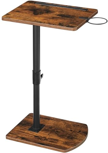 HOOBRO C-Form Beistelltisch Höhenverstellbar von 45,5-78 cm, 360° drehbarer Sofatisch mit Getränkehalter und Steckplatz, unter Sofa oder Bett verschiebbar, Vintagebraun und Schwarz EBF34SF01