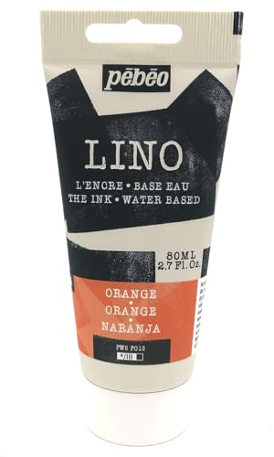 Pébéo Tinta Linograbado naranja 80 ml – Tinta Lino al Agua Ultra Pigmentada y Opaca, Impresión sobre linóleo y papel, Limpieza fácil