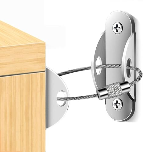 Möbel Kippsicherung Set,2 Sätze Metall Kippschutz Möbel Wandanker,Multifunktions Möbelgurt Möbelanker für Kleinkinder,Kindersicherheit Anti Tip Schutzgurte für Baby-Proofing & Haustierschutz - Silber