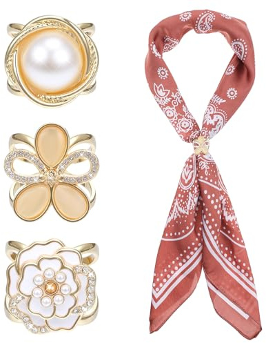 DOPENSPI Lot de 3 anneaux d'écharpe élégants pour femme - Boucle dorée blanche - Anneau de foulard - Clip pour écharpe