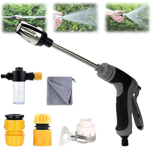 Nettoyeur Haute Pression Portable, Lance Haute Pression pour Tuyau d'Arrosage, Turn Any Hose Into a High-Pressure Water Jet, pour Gouttière, Terrasse, Voiture, Animal Domestique (Métal)