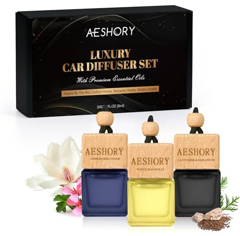 AESHORY Ambientador Coche Hotel 3 X 8ml, Aceites Esenciales Naturales Colgante para Automóvil, Ambientadores Coche con Absorbe Olores de Popular para Hoteles