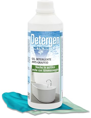 Metacril Detergente Anticalcare per Vasca in acricico e con IDROMASSAGGIO (Teuco, Jacuzzi, Albatros, Hafro, Glass, Novellini, ECC.) - Detergen 500ml + Pannetto AntiGraffio - Spedizione IMMEDIATA