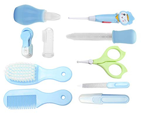 Garosa Set para Cuidado del Bebé Incluya cortaúñas, Lima de uñas, Tijera, Pinzas, Aspirador Nasal, cuentagotas, palillo para Orejas de bebé, Peine para bebés, Cepillo para el Cabello para bebés