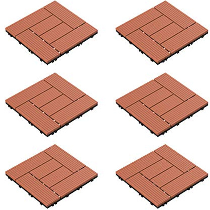 Pure Garden 50-LG1190 Patio and Deck Tiles – Interlocking Criss-Cross Pattern Outdoor Flooring Weather and Slip Resistant Square (Terra Cotta Color 6 Pcs),, 12 x 12 x 0.9 inches