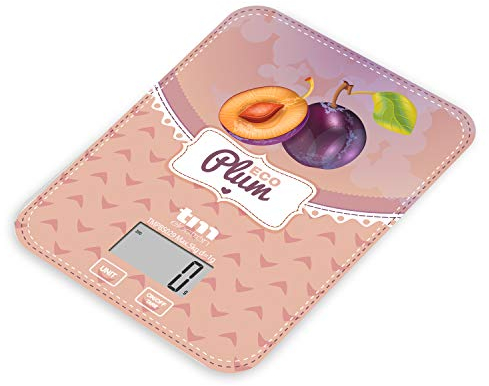 TM Electron TMPBS029 báscula de Cocina con Display Digital, Ultra Delgada con diseño ciruelas Vintage, 4 sensores, Vuelta a 0, Ideal para repostería y Alimentos