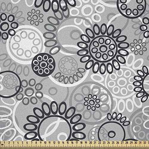 ABAKUHAUS Schwarz und Grau Stoff als Meterware, Graustufen- Gartenkunst, Microfaser Stoff für Dekoratives Basteln, 1M (230x100cm),Schwarz Pale Grau Weiß