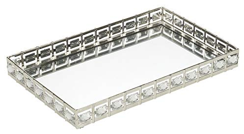 URBNLIVING Runde oder rechteckige silberne Spiegeltabletts, dekorativer Präsentationsständer für Heimdekoration, Teelichter, Kerzenständer (32 cm, rechteckig)