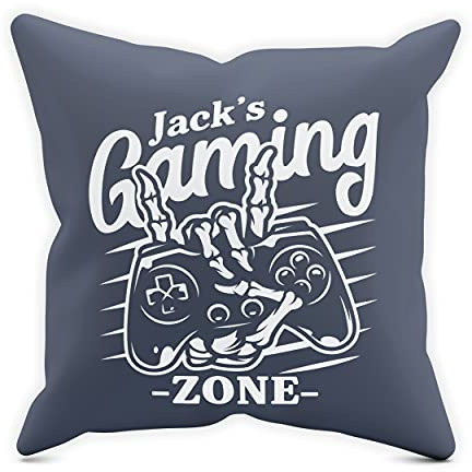 Purple Print House Custom Name Gaming Zone Cushion - Personalised Birthday Gift Ideas for Boy - Blue Kids Bedroom Decor Home & Kitchen, Cover & Pad