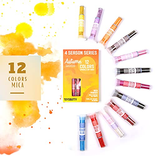 ToysButty 12 Farben Mica Pulver Kit für Epoxidharz-Pigmentset Seifenfarben, blumige Farben in Tuben aufbewahrt, Make Up, Lipgloss, Badebomben, Kunstharzfarbstoff Herbst der 4-Jahreszeiten-Kollektion