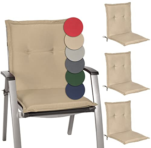 Beautissu 4 er Set Niedriglehner Auflage Gartenstuhl 100x50x6 cm Loft NL - Sitzkissen Niederlehner Rückenkissen niedrig Stuhlkissen Schaumkern Füllung Kissen Natur