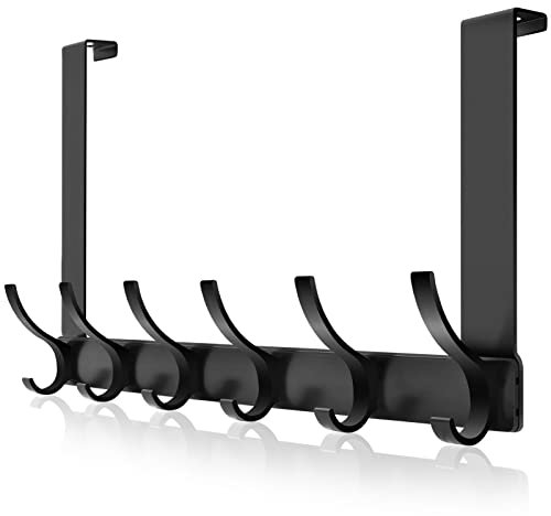 RISEMART Over Door Hanger, 18.5CM Over Door Coat Hooks for Hanging Clothes, Hats, Coats, Towels, Robes - Door Hanger with 12 Hooks, 20KG Heavy-Duty, Aluminum