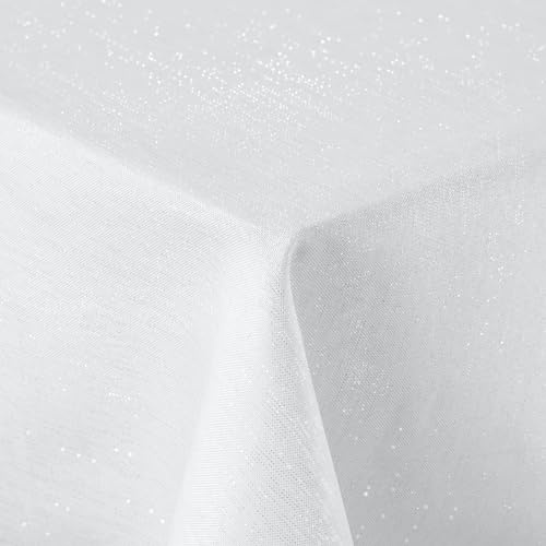 Spotjoy Tovaglia con glitter effetto lino lavabile rettangolare 130 x 160 cm tovaglia effetto loto idrorepellente biancheria da tavola antimacchia - Bianco