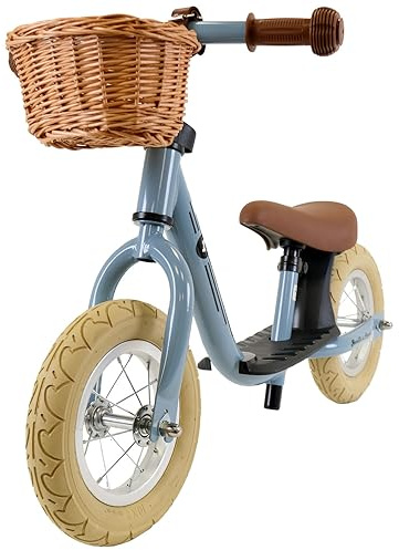 Bandits & Angels Laufrad aus Metall mit Weidenkorb Retro Petrol Blau mit Trittbrett ab 2 Jahren – Blaues Lauflernrad – Verstellbarer Sattel 29 bis 39 cm – Für Jungen und Mädchen – Niedriger Einstieg
