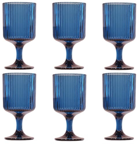 KEDEA Lot de 6 verres à eau effet brillants, verres à vin rouge élégant, lavables au lave-vaisselle, verres en pâte, couleur multicolore, collection Charleston Calice eau bleu