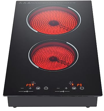 Glaskeramikkochfeld 2 Zonen, Schwarz Glaskeramik elektrisches Kochfeld Plug-in-Keramikkochfeld Domino-Kocher Touch-Steuerung für Aluminium Edelstahl Keramik Glas Kupfer