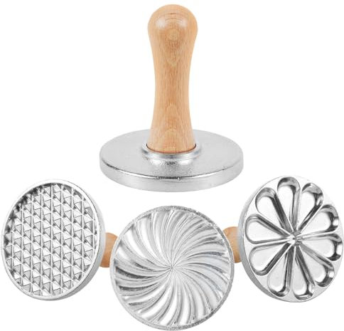 3 Pcs Cookie Stamps Round Metal Cookie Press Cutter Mold with Wooden Handle Cookie Embossing Stamp Mold Decorating Supplies for DIY Baking Cake Pastry Gift Package