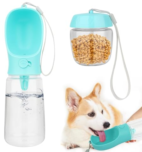 RISVOWO Hund Wasserflasche, 2-in-1 Tragbare Haustier Trinkflasche, 550ml Trinkflasche Hunde für Unterwegs, BPA-frei, Wasserflasche für Hund, für Täglich Spazieren Gehen Reisen (Blau)