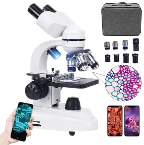 Microscopio Biologico 6000 X-20000 X - Doppia Illuminazione A Led/Filtro A Cinque Colori, Microscopio Ottico Binoculare Hd Per Esperimenti Scientifici Per Studenti Educativi E Adulti,10000X