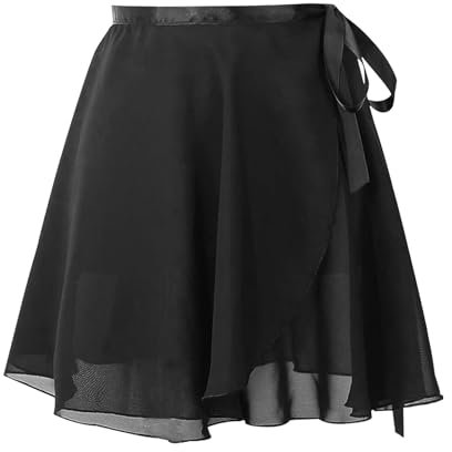 Ballettrock Wickelrock Tanz Rock Verstellbare Taille Krawatten Gymnastik Ballettrock, Chiffon Tanzrock für Mädchen und Damen (Schwarze Größe：S)