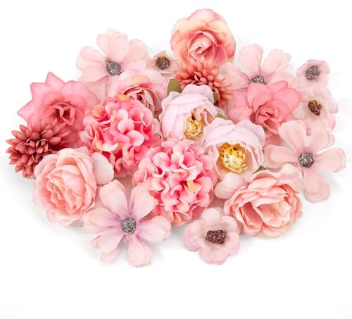 Heveer Cabezas de Flores Artificiales Cabezas de Flores Simuladas Flores de Seda para DIY Manualidades Boda Fiesta 20 Piezas Rosa