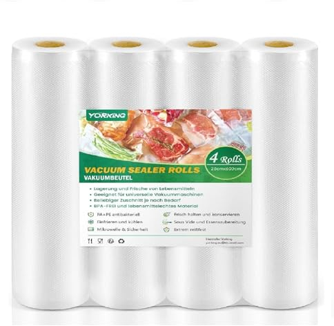 Trintion 4 Rollen Vakuumierbeutel Rolle Folienrollen für Vakuumierer 28 x 600 cm BPA-frei Vakuumbeutel Lebensmittel Vakuumrollen für Vakuumiergerät Kochfest und Sous Vide