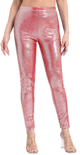 Zaldita Damen Wetlook Leggings Elastischem Bund Hose Giltzer Strumpfhose Tanzleggings Lang Hose Tanzhose Party Clubwear Raves Rot L