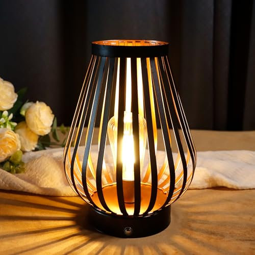 JHY DESIGN metal cage LED lanterne 20cm de hauteur alimenté par batterie sans fil LED edison ampoule de style parfait pour la fête de mariage événement patio intérieur extérieur décoration de Noël