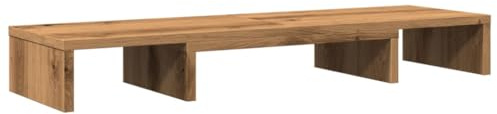 vidaXL Adjustable Monitor Stand Riser - 120x24x10.5 cm Artisian Oak Engineered Wood Dual Monitor Platform with Customisable Length and Angle, Storage Compartments