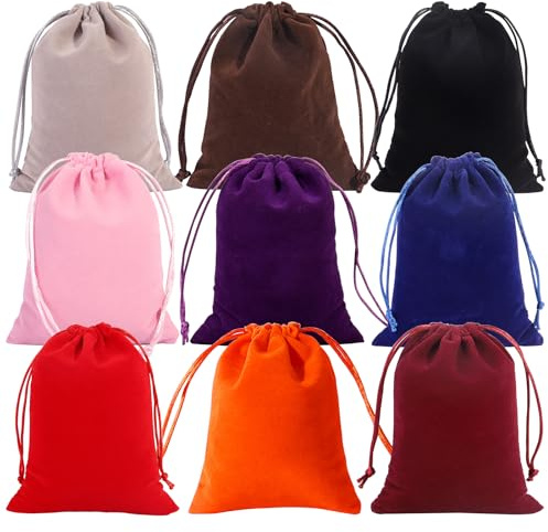 CATELL 9 Bolsas de Terciopelo Multicolor para Joyería y Regalos, 20 x 25 cm, con Cordón