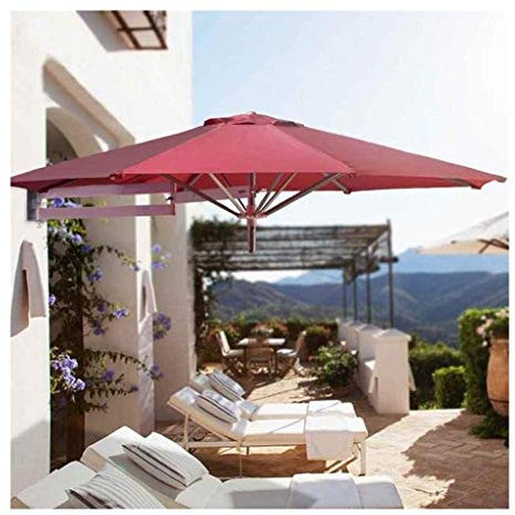 Aluminium Wall Mounted Patio Umbrella with Tilting Sunshade Portable Outdoor Garden Parasol for Balcony Red