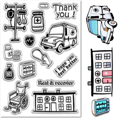CRASPIRE sjuksköterska gummistämpel klara silikonstämplar återanvändbara retro transparent sjuksköterska dag sjukhus ambulans rullstol dekorativ pappersstämpel tätningar för scrapbooking album foto