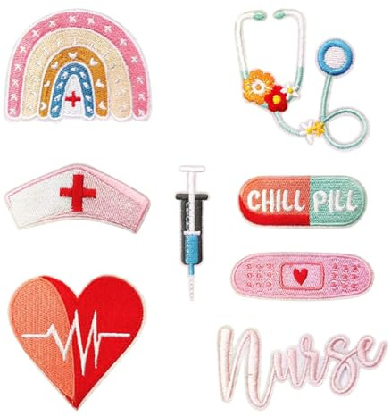 SLEEKEE 8 pezzi. Patch A Tema Infermiera, Patch Design Creativo, Carine Patch Ricamate, Patch Di Decorazione Di Abbigliamento, Materiali Per Cuciti