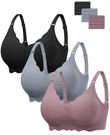 HBselect 3Pcs Sujetador sin Aros Mujer con Relleno Cómodo Minimizer Bralette Sujetador Push Up Mujer sin Costuras con Extra Extensor