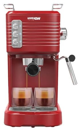 VISION VEM20R Machine à expresso manuelle, 20 bar, double filtre en acier inoxydable, rouge