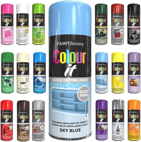 Spray Paint Sky Blue Gloss Aerosol 400ml Cans - Quick Dry, All Purpose Spray Paint for Interior and Exterior Ideal for Wood, Metal, Plastic, Indoor & Outdoor Use