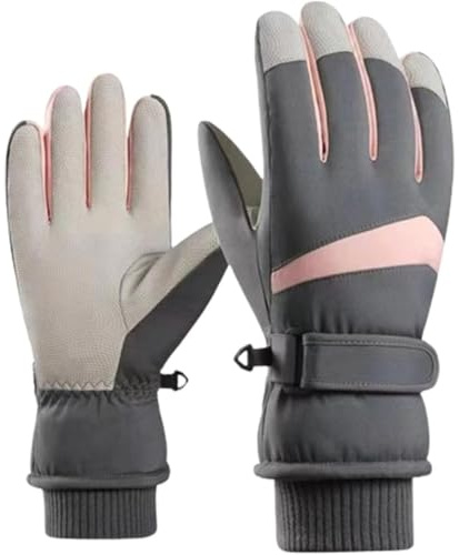 Guantes de Esquí para Mujer, Impermeables Térmicos de Invierno para Nieve y Pantalla Táctil Resistentes al Viento, Guantes de Snowboard Cálidos de Forro Polar para Esquiar, Correr, Ciclismo (Grey)