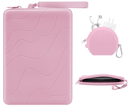 MoKo 6-7 Inch Silicone Clutch Sleeve for Kindles & E-Readers, Multi-Purpose Bag with Accessory Pouch Fits 7 Paperwhite/Colorsoft & 6.8 Paperwhite, 6 Kindles, Kobos, Nook, Pink