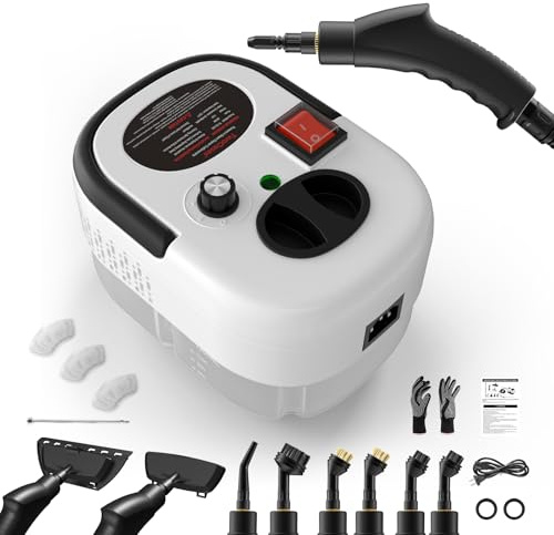 Dampfreiniger Handgerät, Dampfreiniger, 1,2L Wassertank, Tragbarer Steam Cleaner, Multifunktions Dampfreiniger für Alles, Schnellheiz-Dampfreiniger für Auto, Küche, Badezimmer, Fliesen, Fenstern-Weiß