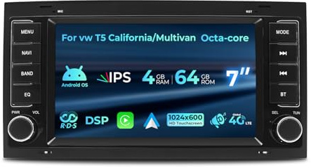 Autoradio per VW T5 California/Multivan 2003-2012, impianto stereo radio da 7 pollici, Android 14 Car Stereo Radio con Wireless Carplay/Android Auto Bluetooth WiFi GPS (X3 T5 4+64)