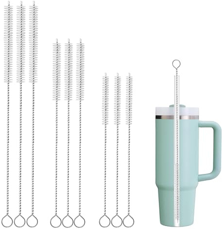 Straw Cleaning Brush Set 9-Pcs,Extra Long Reusable Cleaner Brushes with Nylon Bristles for Stanley Cup,Baby Bottles and Pipe,Cleaning Brush for All Glass,Stainless and Silicone Straws