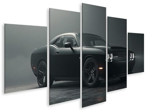 islandburner Quadro su tela, motivo: Challenger drammatico, per soggiorno, perfetto per gli amanti delle auto, 5 pezzi